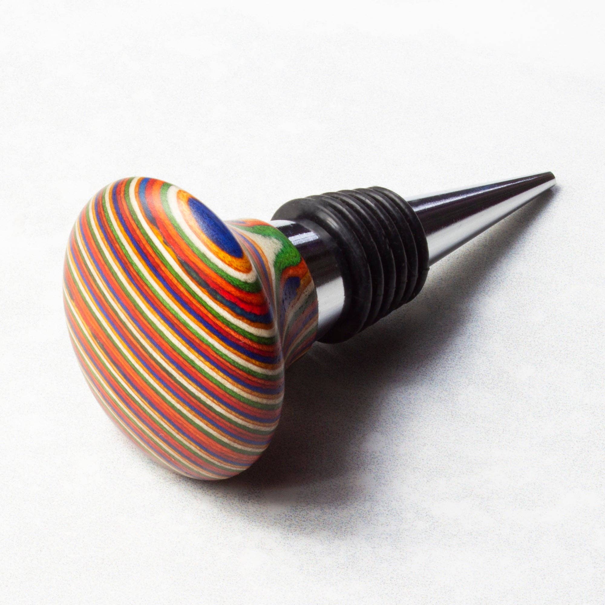 Multicolor wood stopper holding wine bottle airtight