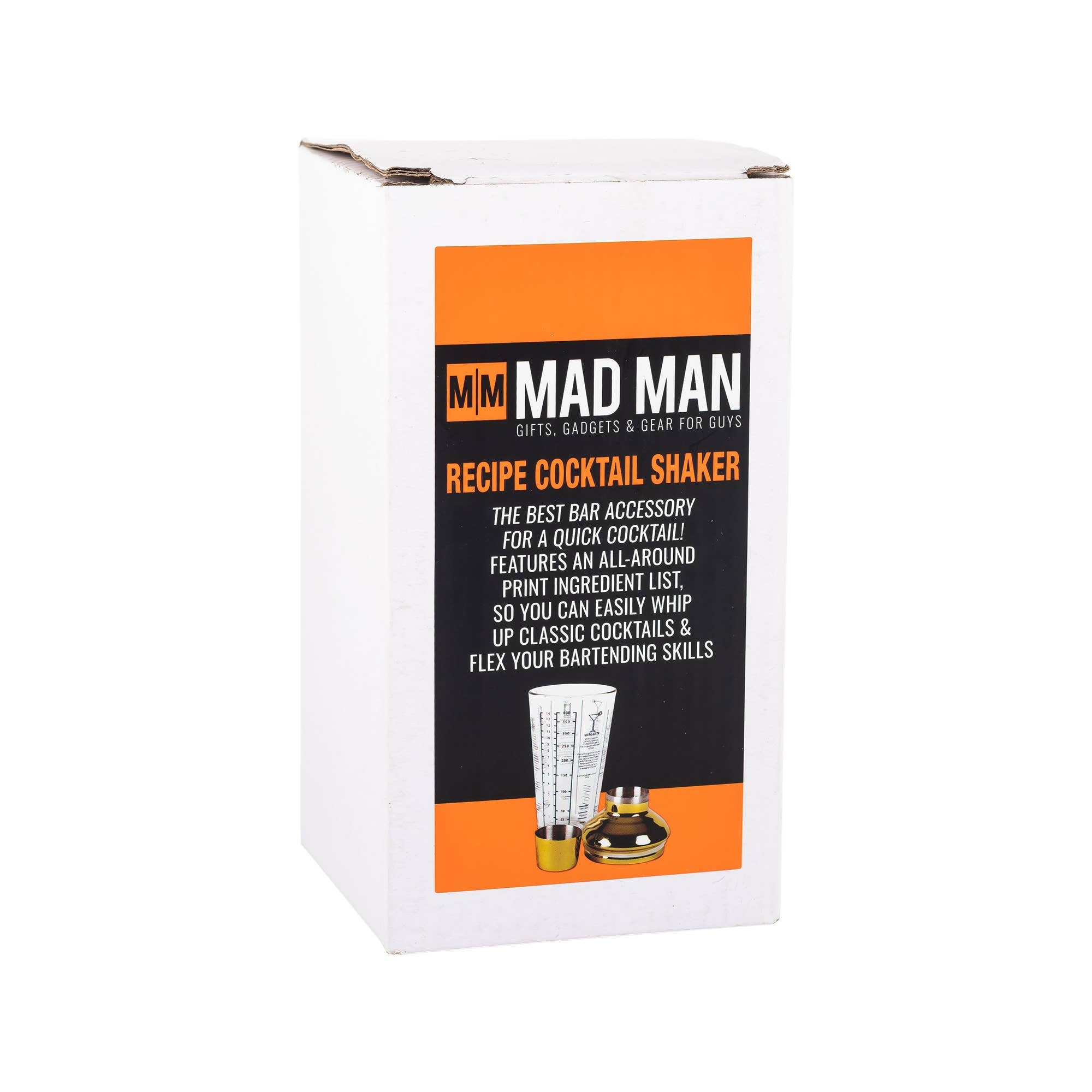 Mad Man engraved cocktail shaker complete view